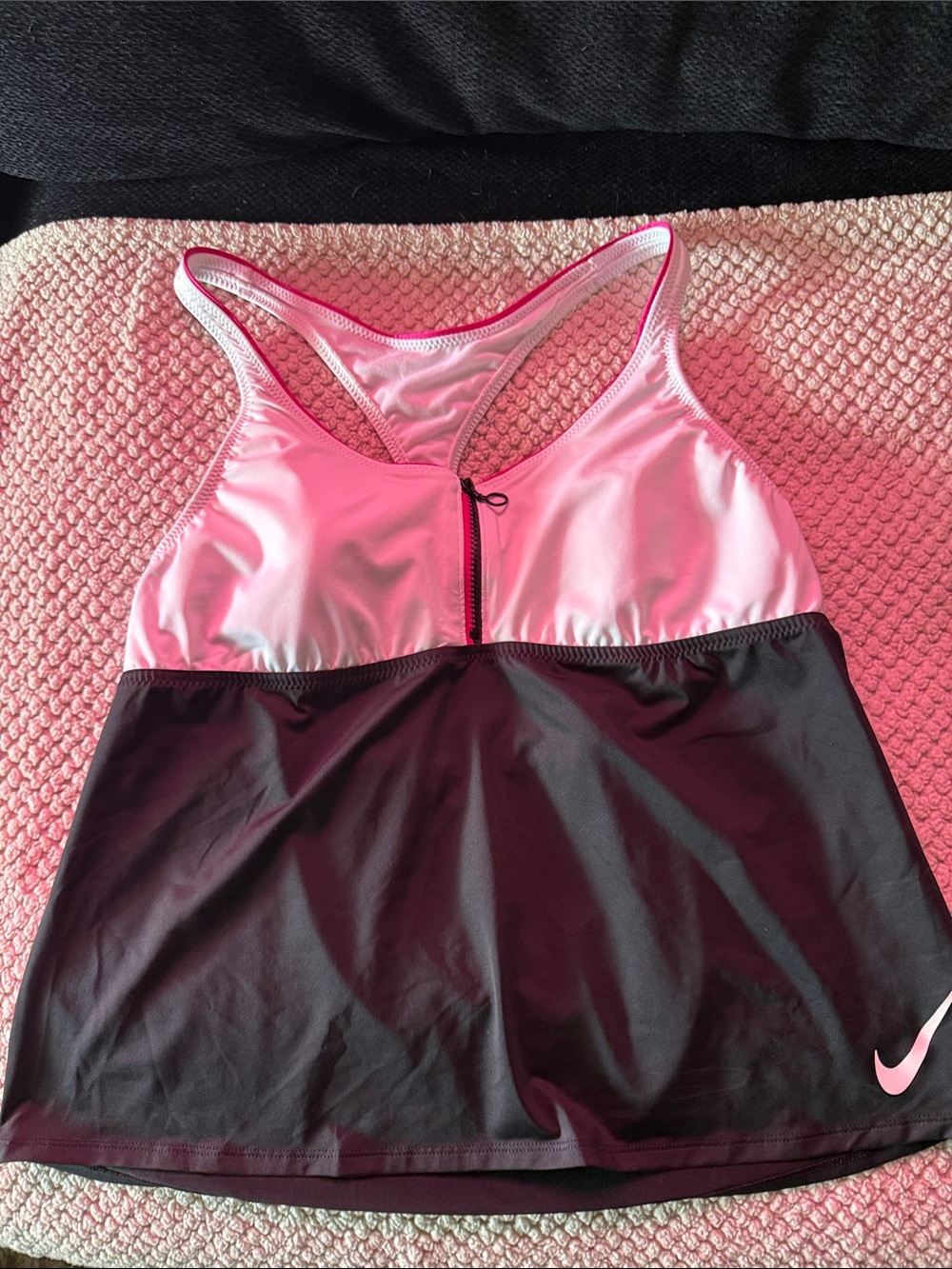 Nike Pink , white , Black Racerback tankini swim top with Front Zipper